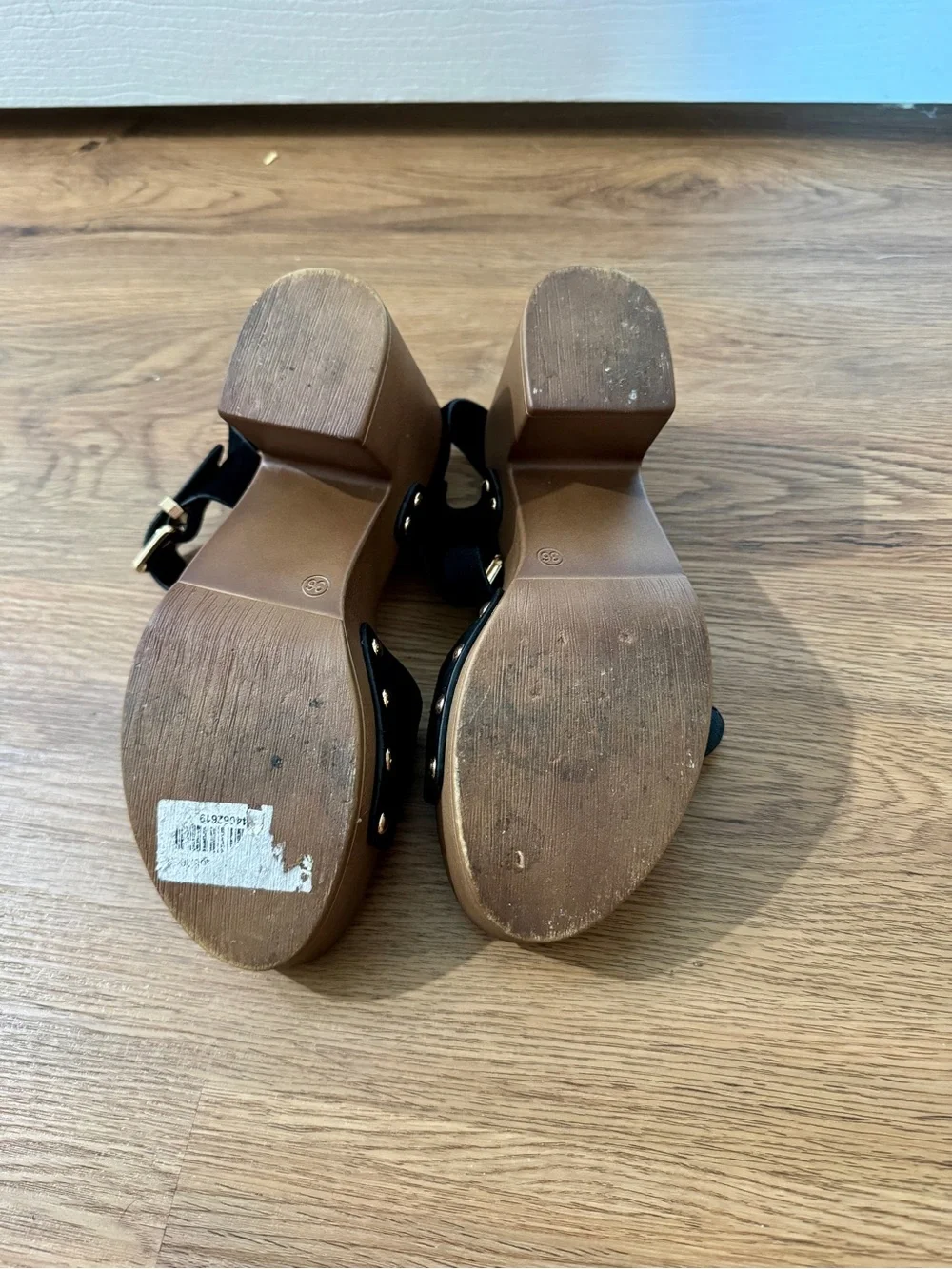 Black Platform Sandals with Gold Buckles